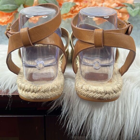 Tory Burch Gold Landon Espadrille Ankle Wrap Open Toe Sandals size 10.5 - Picture 6 of 12